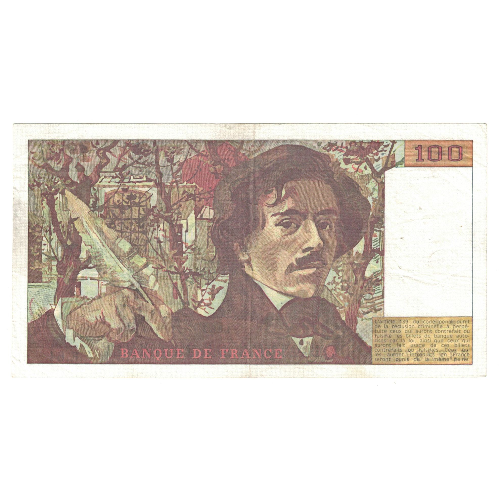 France, 100 Francs, Delacroix, 1983, E.64, AU(55-58), Fayette:69.07, KM:154b