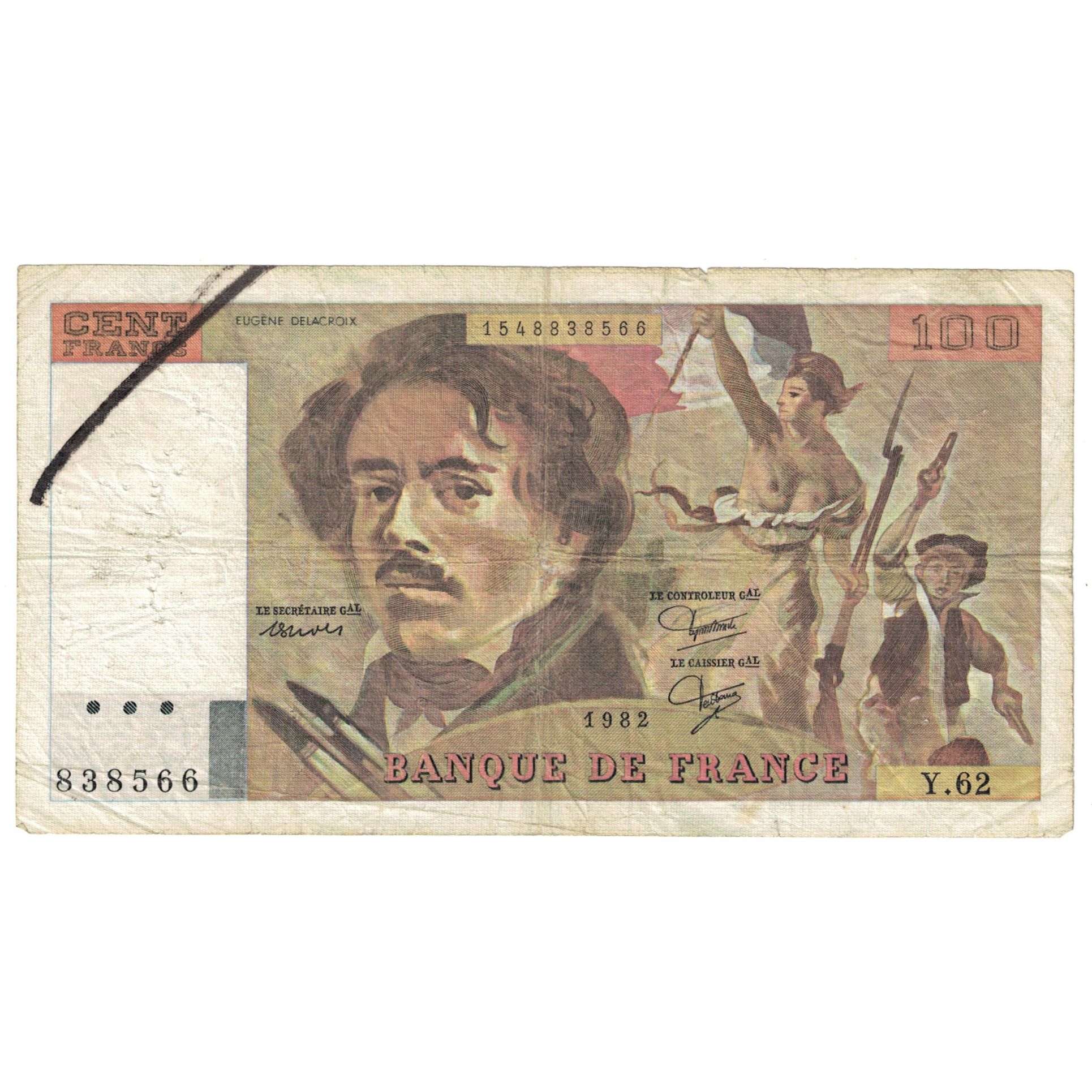 Francia, 100 Francs, Delacroix, 1982, Y.62, RC, Fayette:69.6, KM:154b