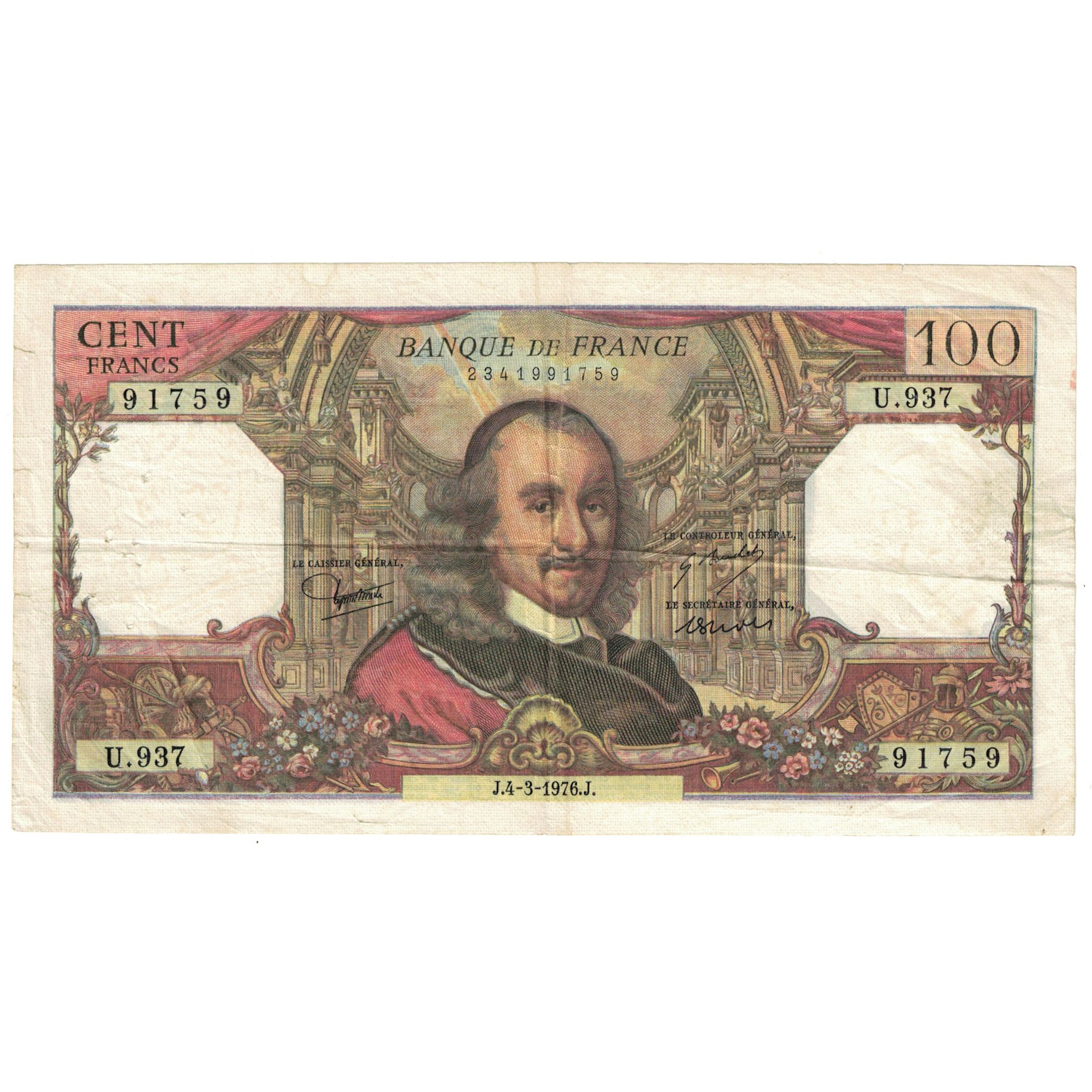 France, 100 Francs, Corneille, 1976, U.937, VF(30-35), Fayette:65.52, KM:149f