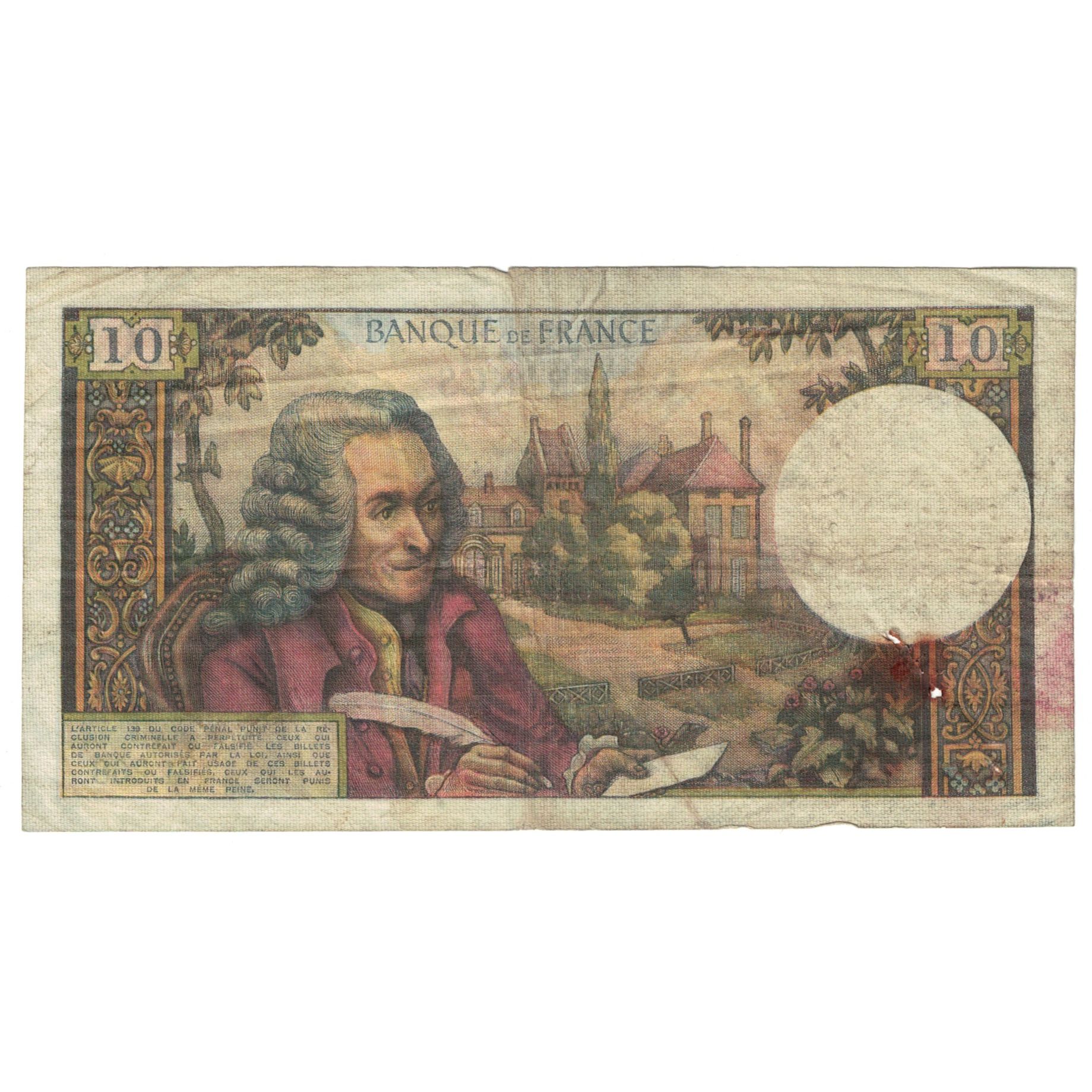 France, 10 Francs, Voltaire, 1966, M.268, VG(8-10), Fayette:62.23, KM:147b