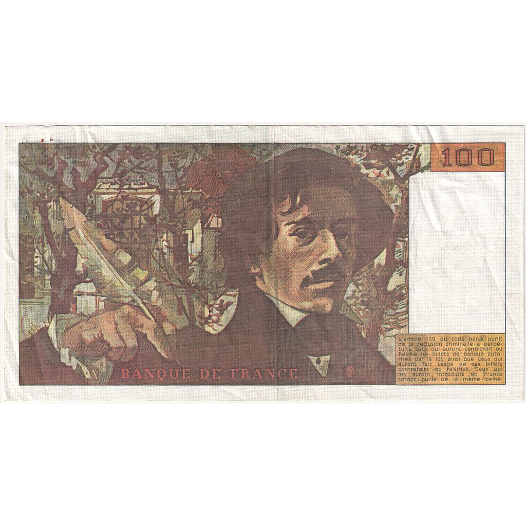 France, 100 Francs, Delacroix, 1990, Q.168, AU(55-58), Fayette:F.69bis02b