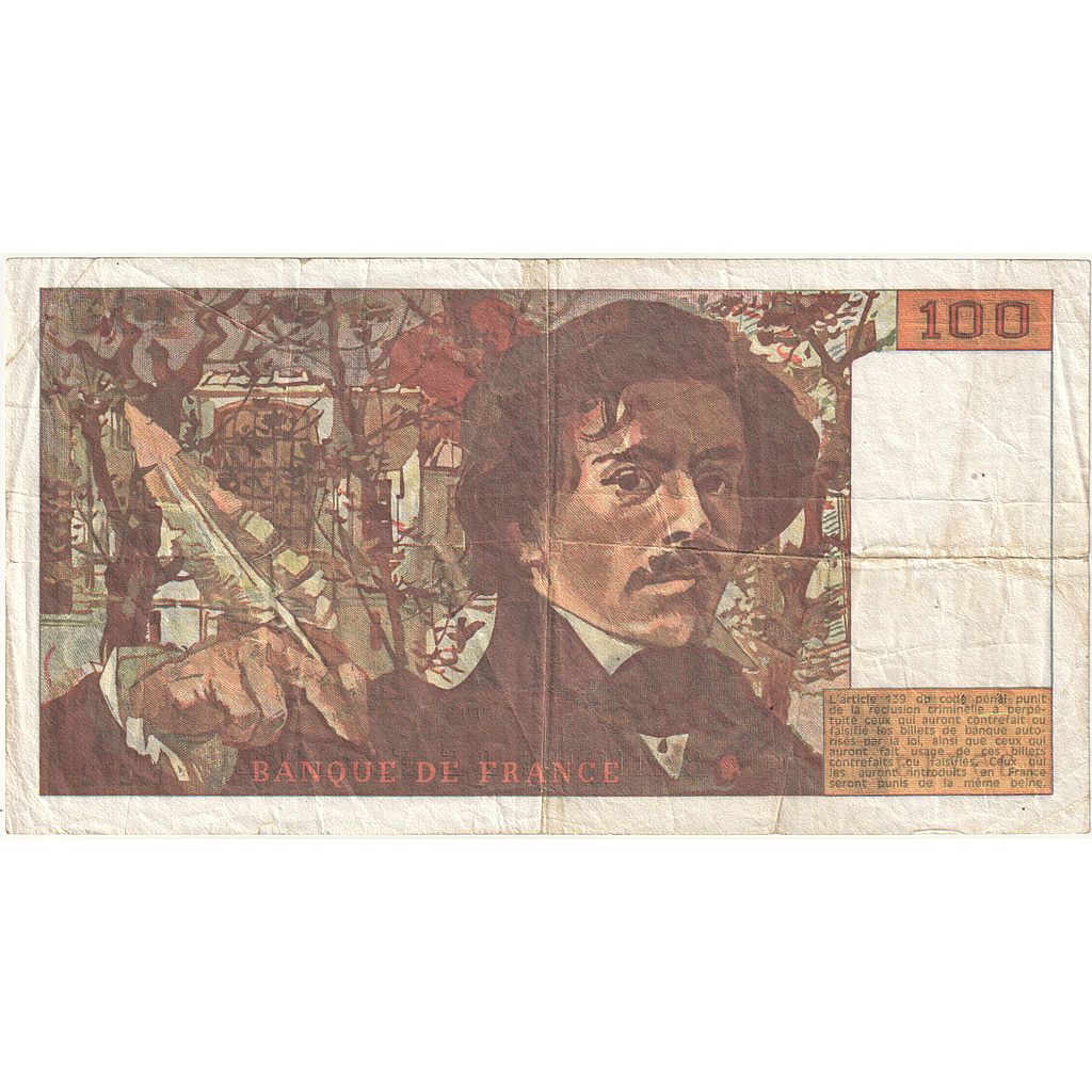 France, 100 Francs, Delacroix, 1993, F.212, VG(8-10), Fayette:69bis.5, KM:154g