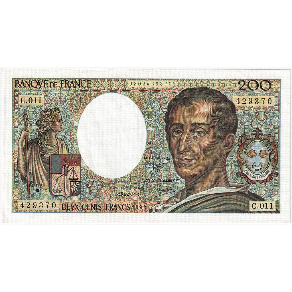 France, 200 Francs, Montesquieu, 1982, C.011, AU(50-53), Fayette:70.2, KM:155a
