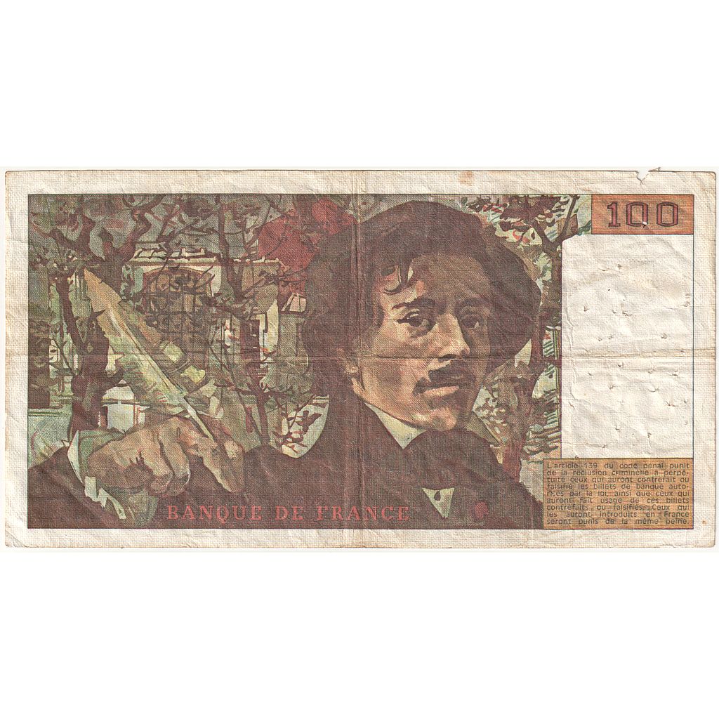 France, 100 Francs, Delacroix, 1980, W.42, F(12-15), Fayette:69.04b, KM:154b