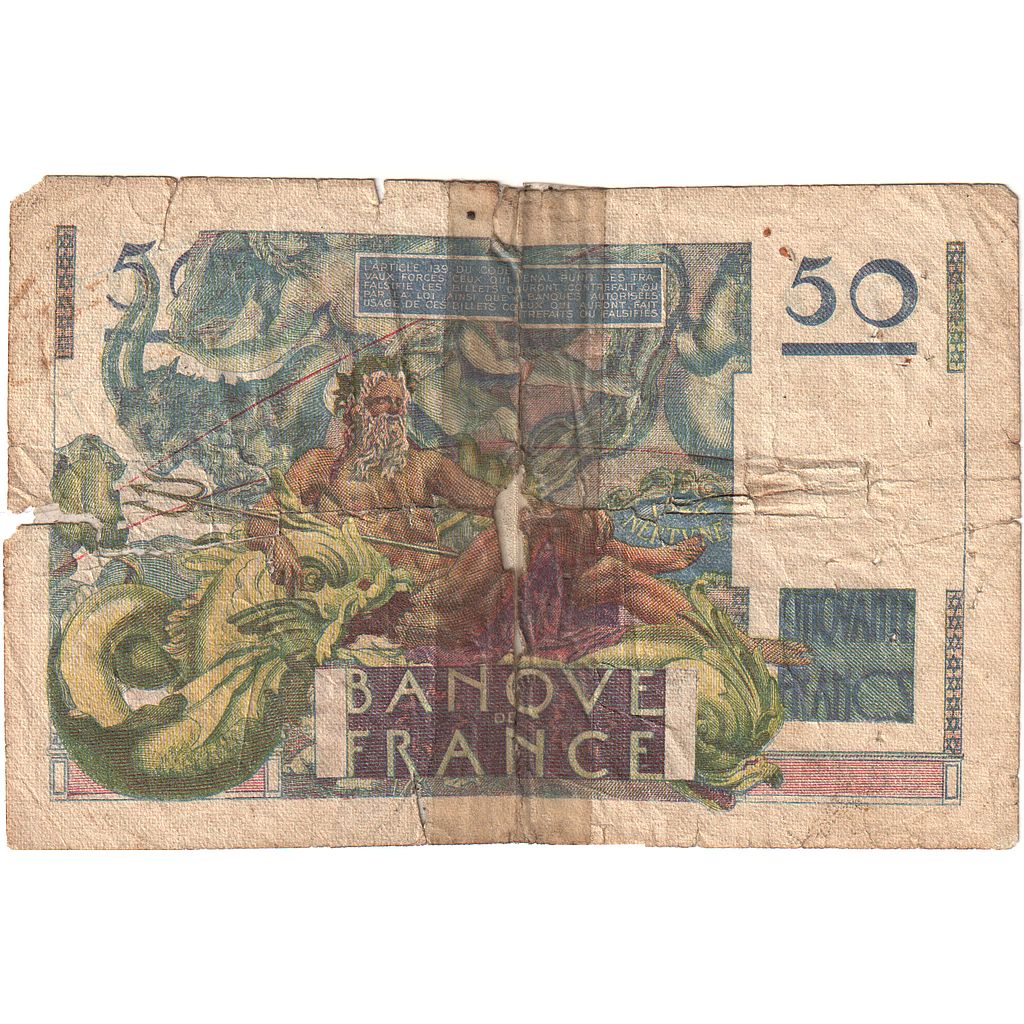 France, 50 Francs, Le Verrier, 1947, N.95, AG(1-3), Fayette:20.9, KM:127b