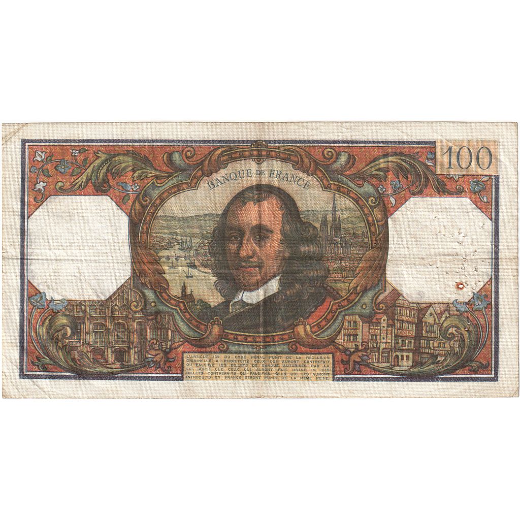 France, 100 Francs, Corneille, 1969, Q.406, VF(20-25), Fayette:65.26, KM:154g