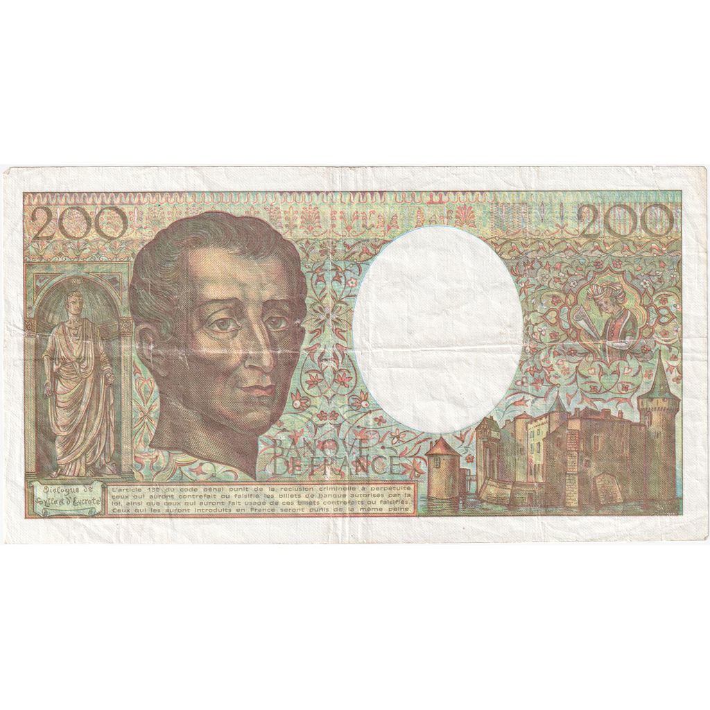 France, 200 Francs, Montesquieu, 1990, L.081, EF(40-45), Fayette:70.10a, KM:155d