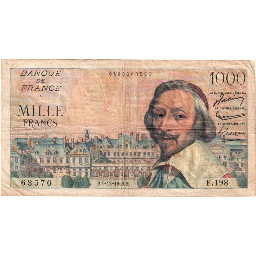 France, 1000 Francs, Richelieu, 1955-12-01, F.198, EF(40-45)