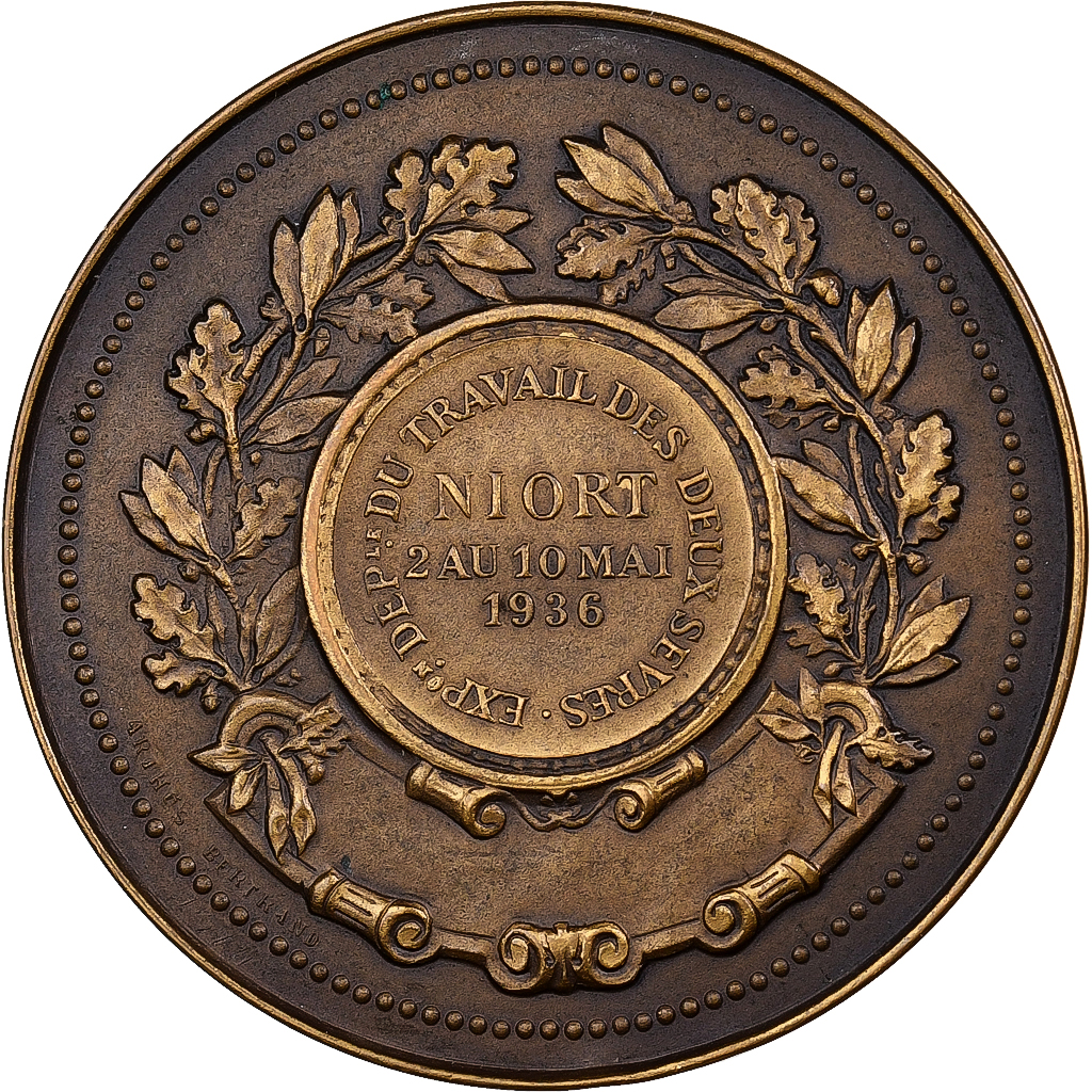 France, Medal, Exposition départementale du travail des Deux-Sèvres, 1936