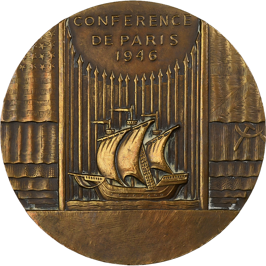 France, Medal, Art Déco, Conférence de Paris, 1946, Bronze, Cochet, 