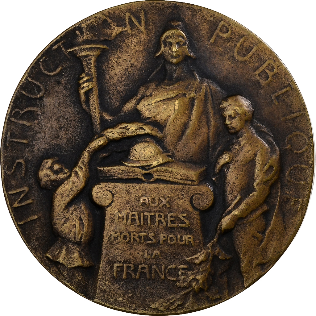 France, Medal, Aux Maitres Morts pour la France, Trouville, 1918, Bronze