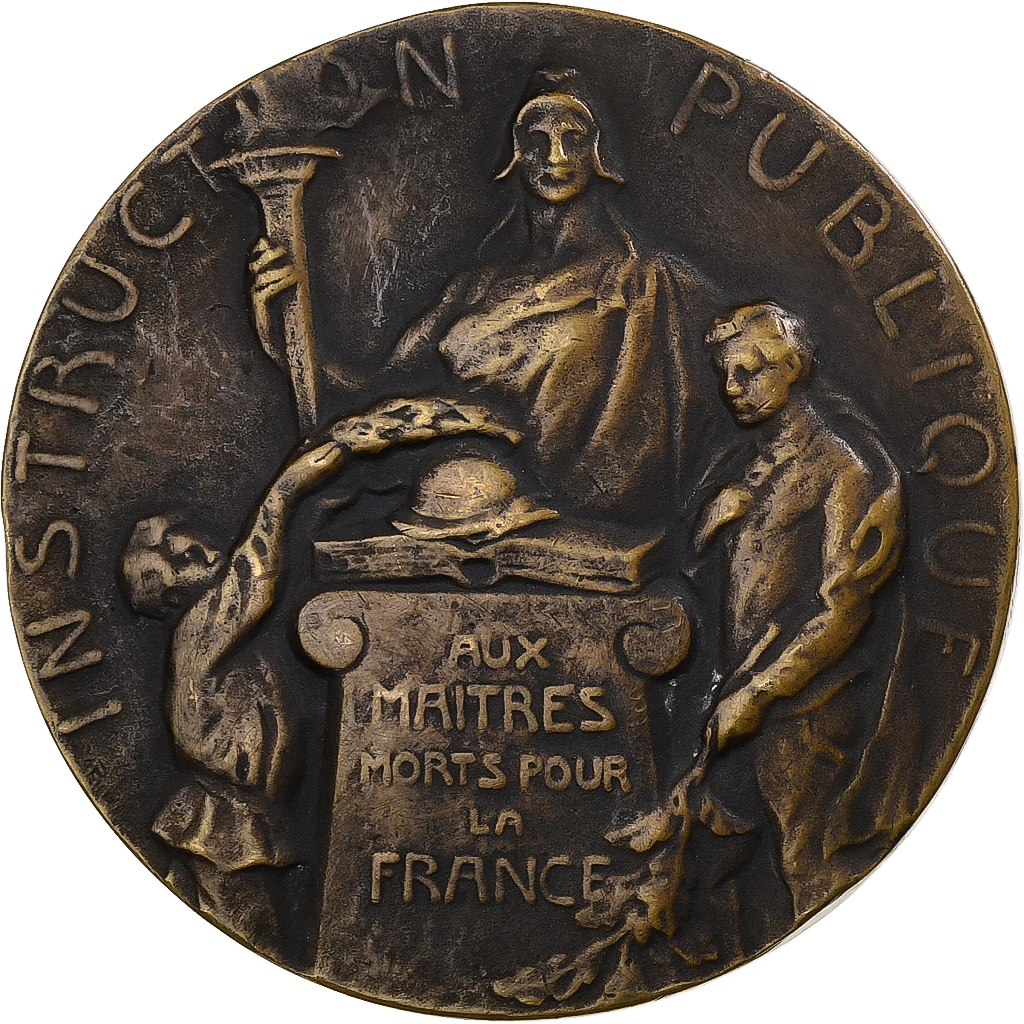 France, Medal, Aux Maitres Morts pour la France, Trouville, 1918, Bronze