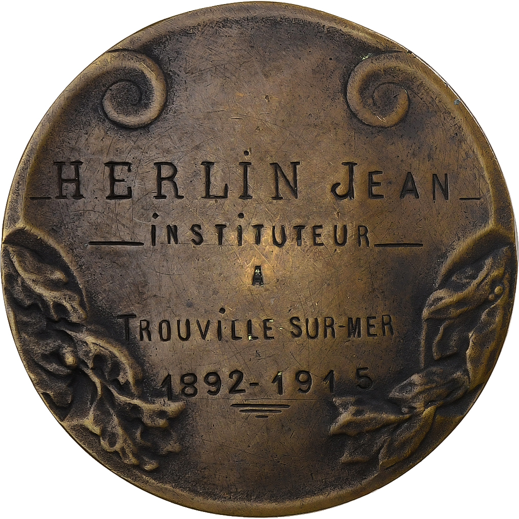 France, Medal, Aux Maitres Morts pour la France, Trouville, 1918, Bronze