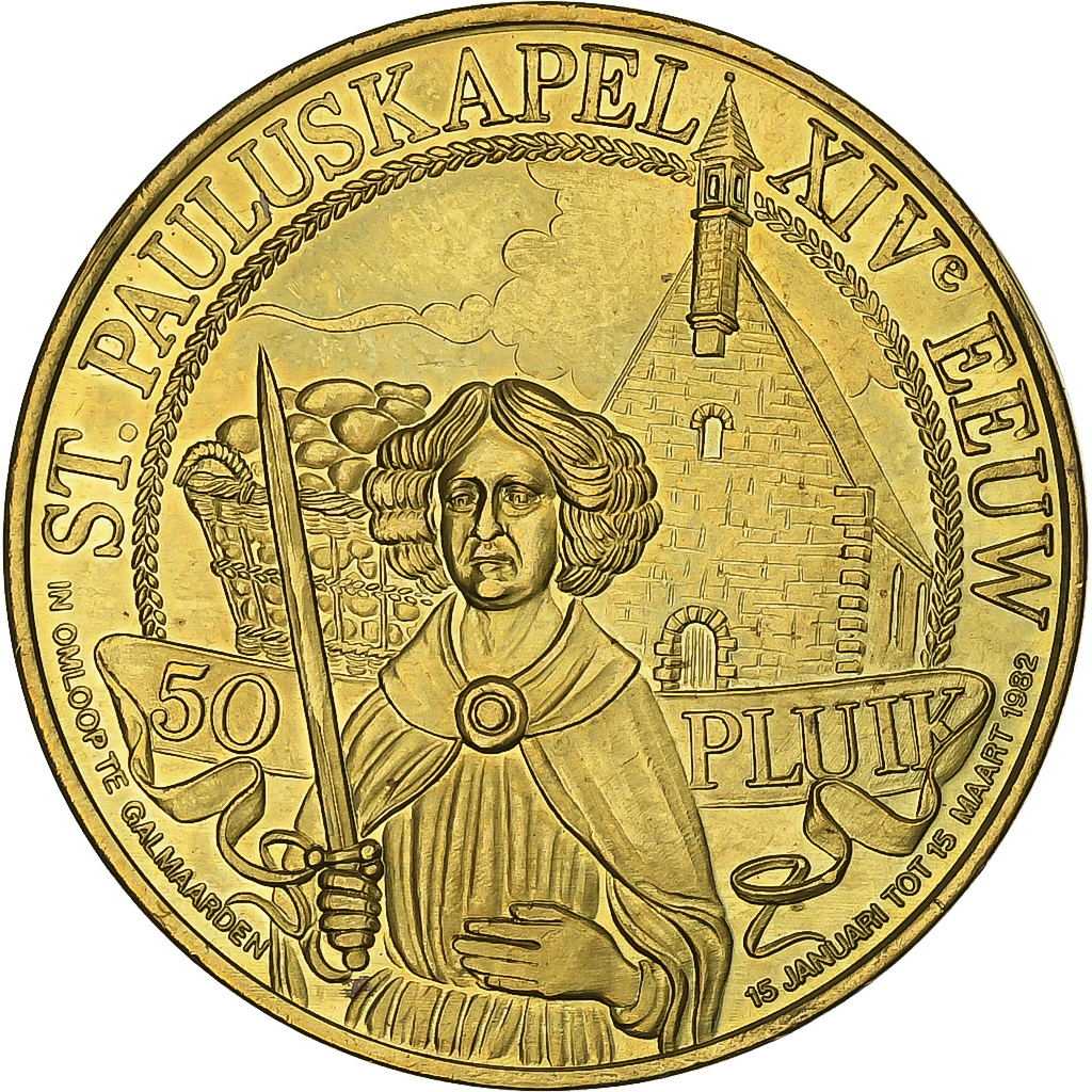 Belgium, Token, 50 Pluik - Galmaarden, 1982, Brass plated steel, 