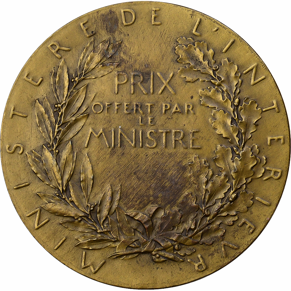 France, Medal, Prix du Ministère de l’Intérieur, Copper, Roty, 