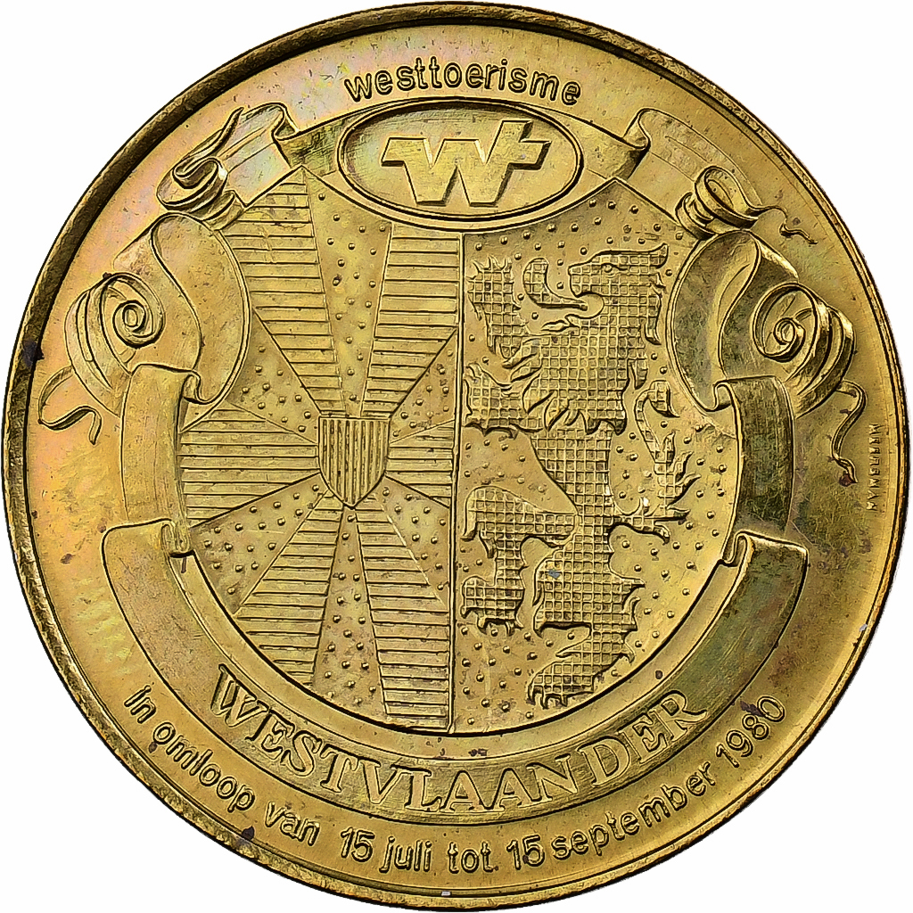 Belgium, Token, 25 Westvlaander, 1980, Brass plated steel, 