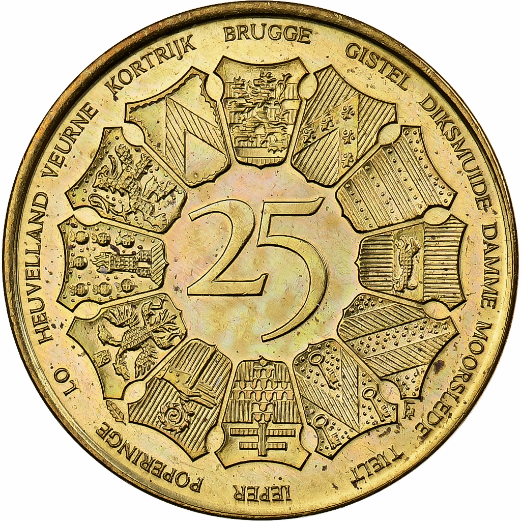 Belgium, Token, 25 Westvlaander, 1980, Brass plated steel, 
