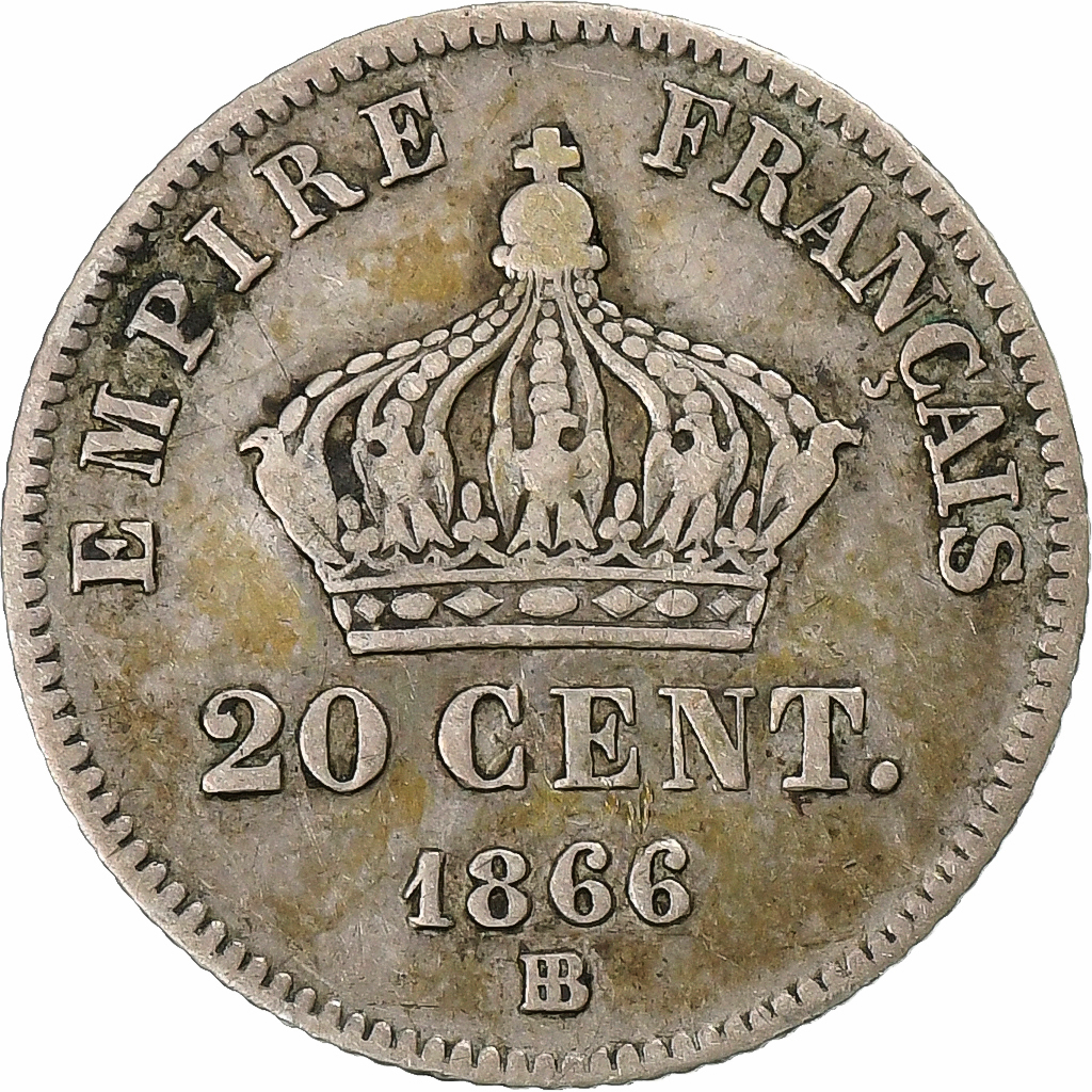 France, Napoleon III, 20 Centimes, 1866, Strasbourg, Silver, 