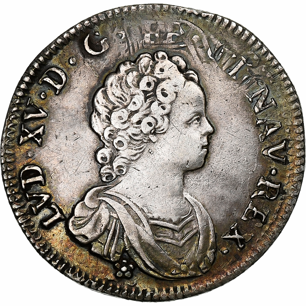 France, Louis XV, 1/4 Ecu Vertugadin, 1716, Bourges, réformé, Silver