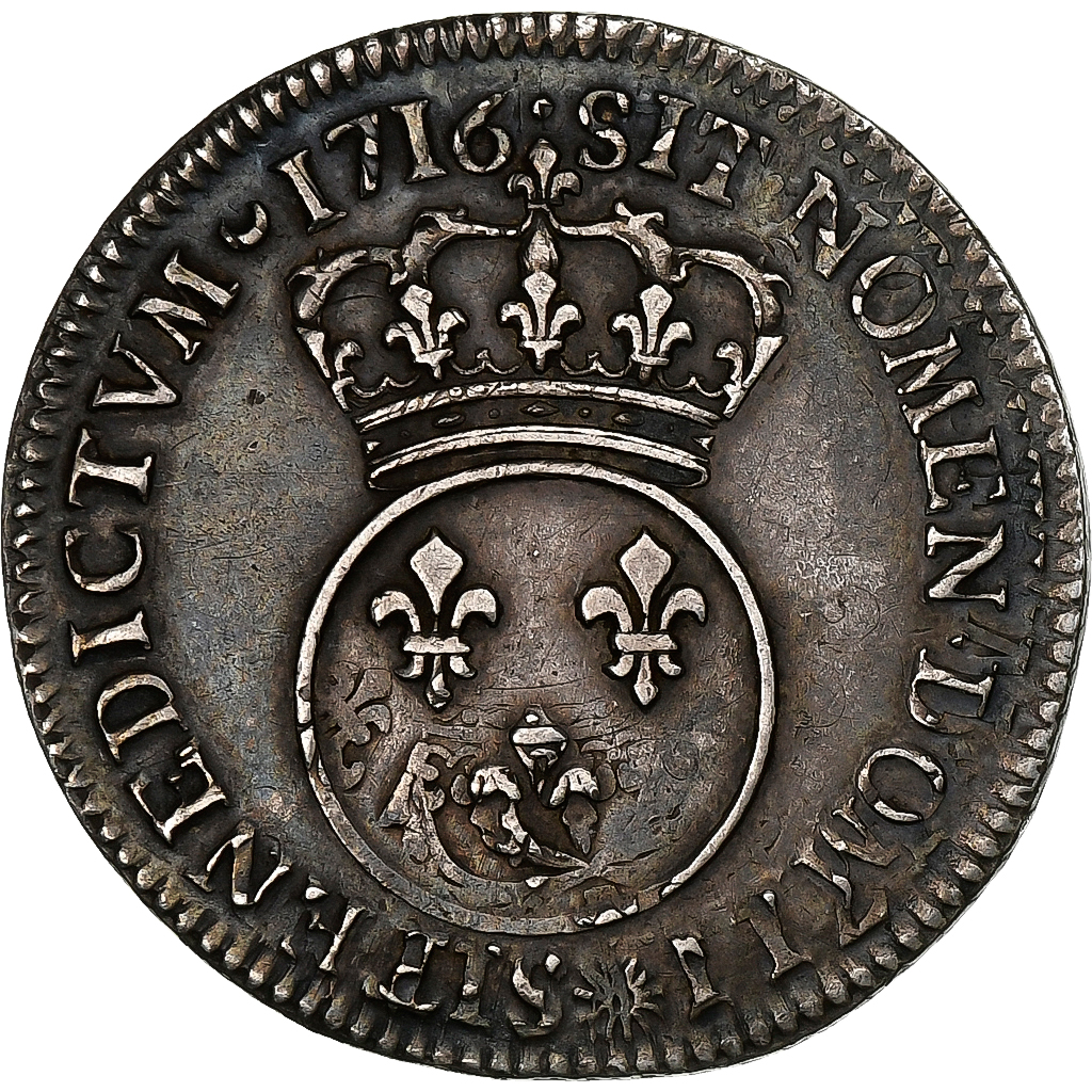 France, Louis XV, 1/4 Ecu Vertugadin, 1716, Bourges, réformé, Silver