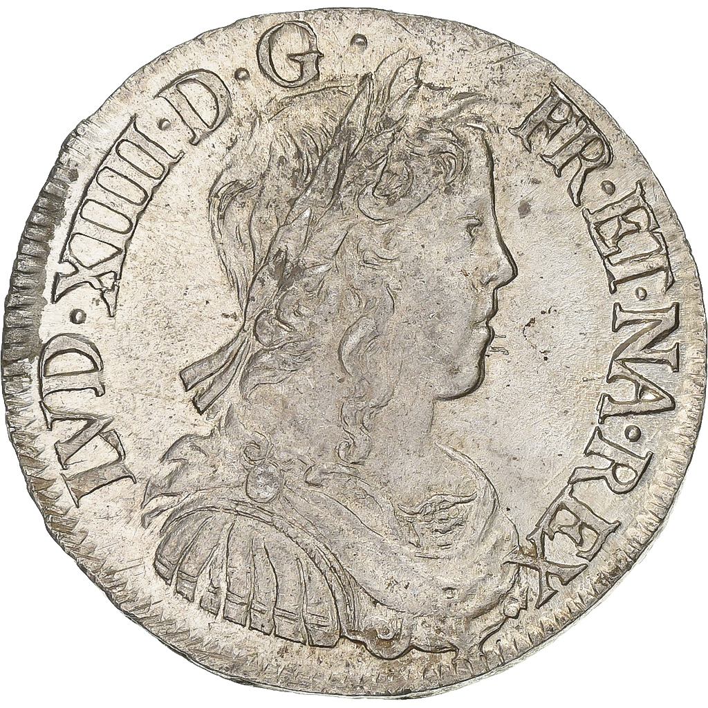 France, Louis XIV, 1/2 Écu à la mèche longue, 1650, La Rochelle, Silver