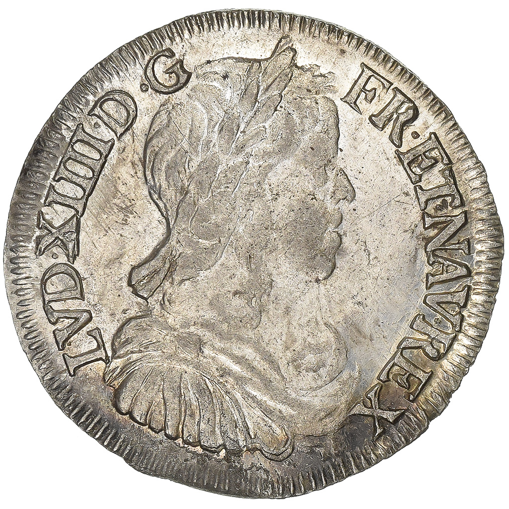 France, Louis XIV, 1/2 Écu à la mèche longue, 1651, Bayonne, Silver