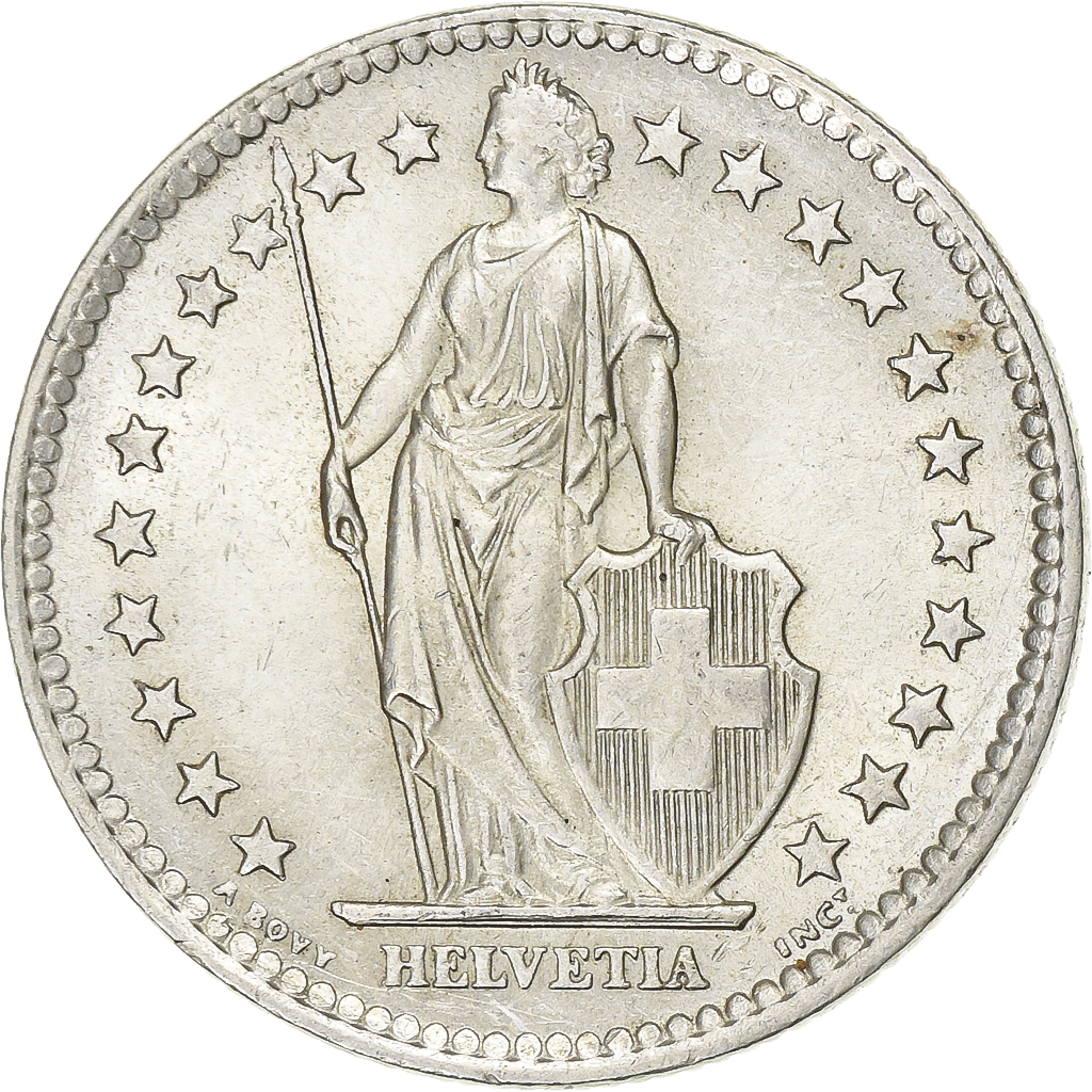 Switzerland, 2 Francs, Helvetia, 1964, Bern, Silver, , KM:21