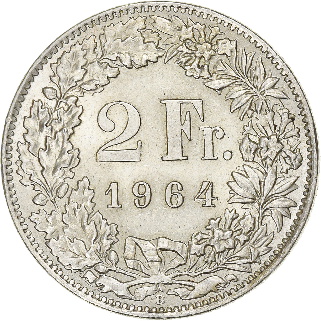 Switzerland, 2 Francs, Helvetia, 1964, Bern, Silver, , KM:21