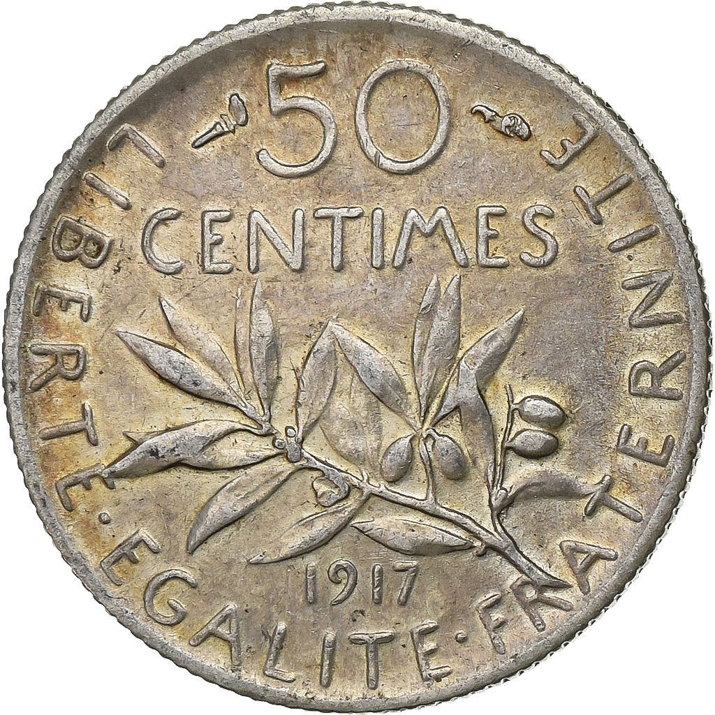 France, 50 Centimes, Semeuse, 1917, Paris, Silver, , KM:854