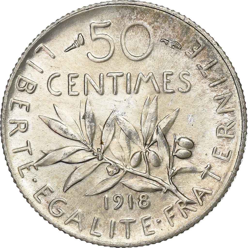 France, 50 Centimes, Semeuse, 1918, Paris, Silver, , KM:854