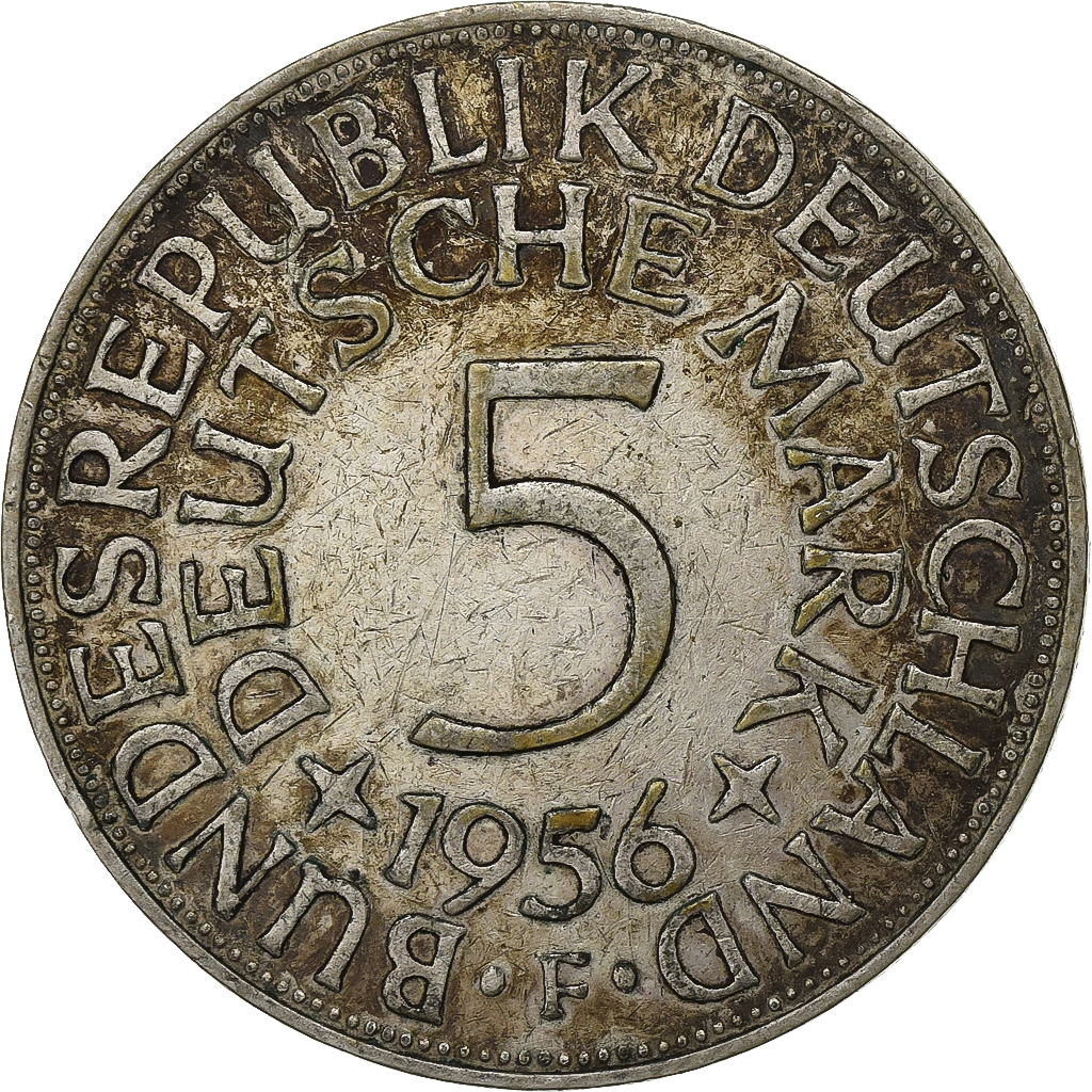 Federal Republic of Germany, 5 Mark, 1956, Stuttgart, Silver, , KM:112