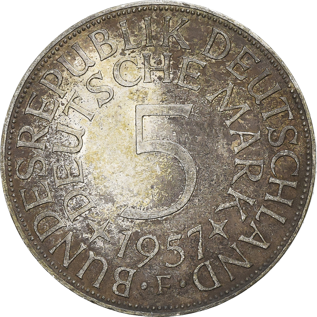 Federal Republic of Germany, 5 Mark, 1957, Stuttgart, Silver, , KM:112