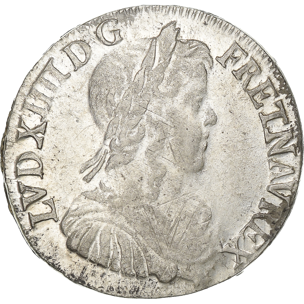 France, Louis XIV, 1/2 Écu à la mèche longue, 1650, Bayonne, Silver