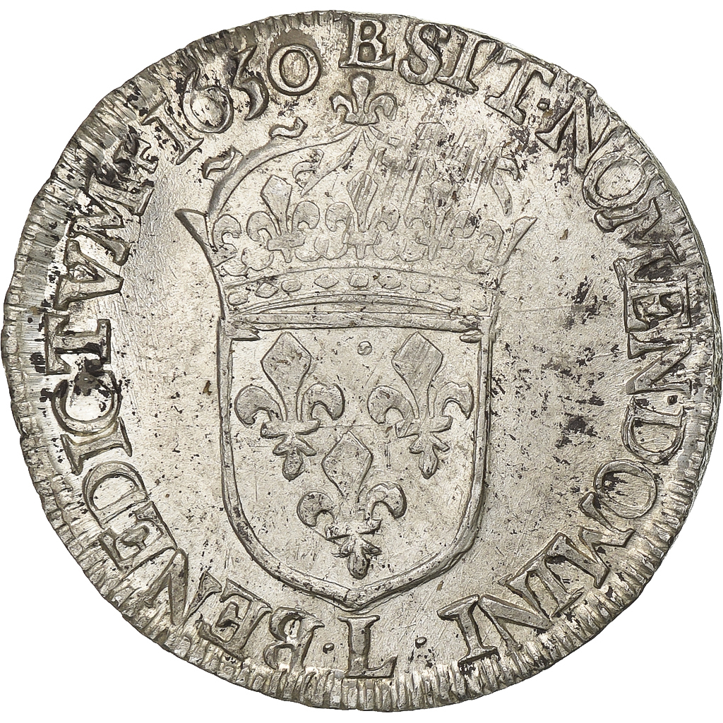 France, Louis XIV, 1/2 Écu à la mèche longue, 1650, Bayonne, Silver