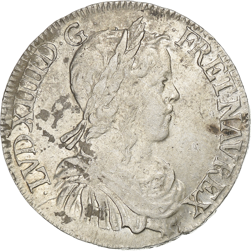 France, Louis XIV, 1/2 Écu à la mèche longue, 1650, Bayonne, Silver