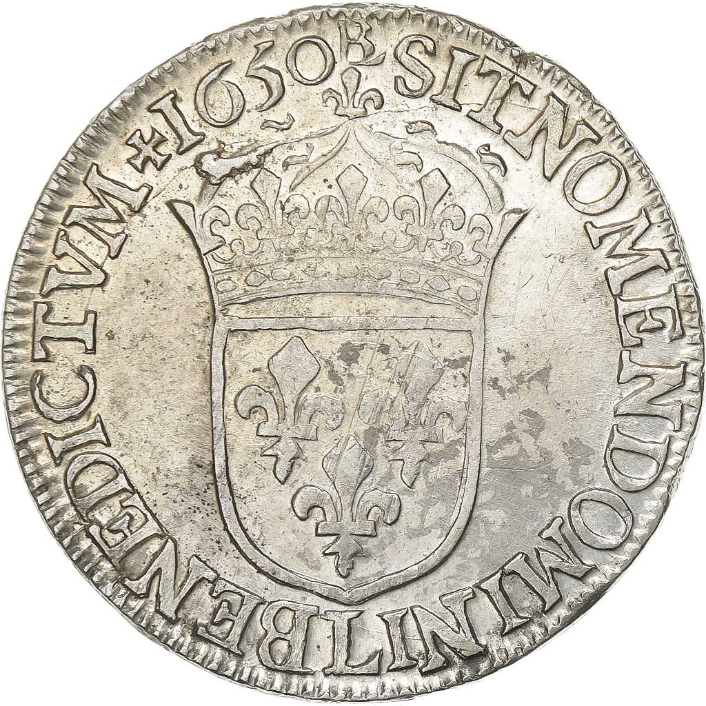 France, Louis XIV, 1/2 Écu à la mèche longue, 1650, Bayonne, Silver