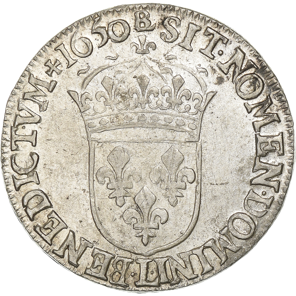 France, Louis XIV, 1/2 Écu à la mèche longue, 1650, Bayonne, Silver