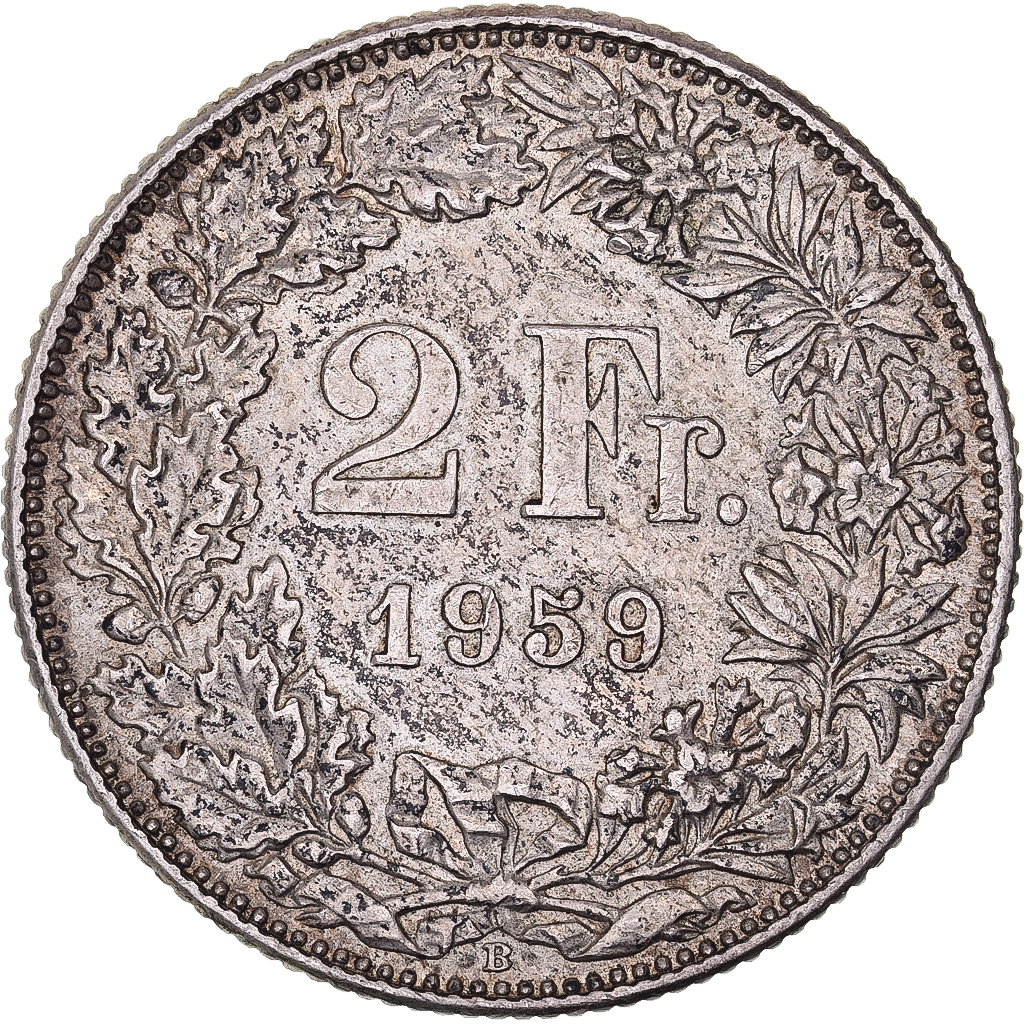 Switzerland, 2 Francs, 1959, Bern, Silver, , KM:21