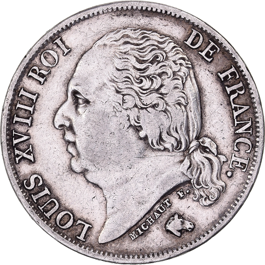 France, Louis XVIII, Franc, 1824, Paris, Silver, EF(40-45), Gadoury:449