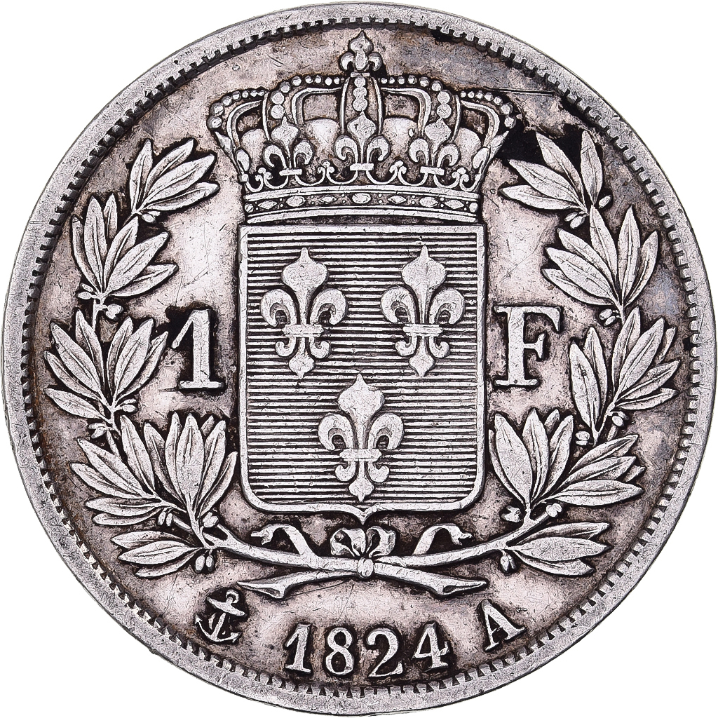 France, Louis XVIII, Franc, 1824, Paris, Silver, EF(40-45), Gadoury:449