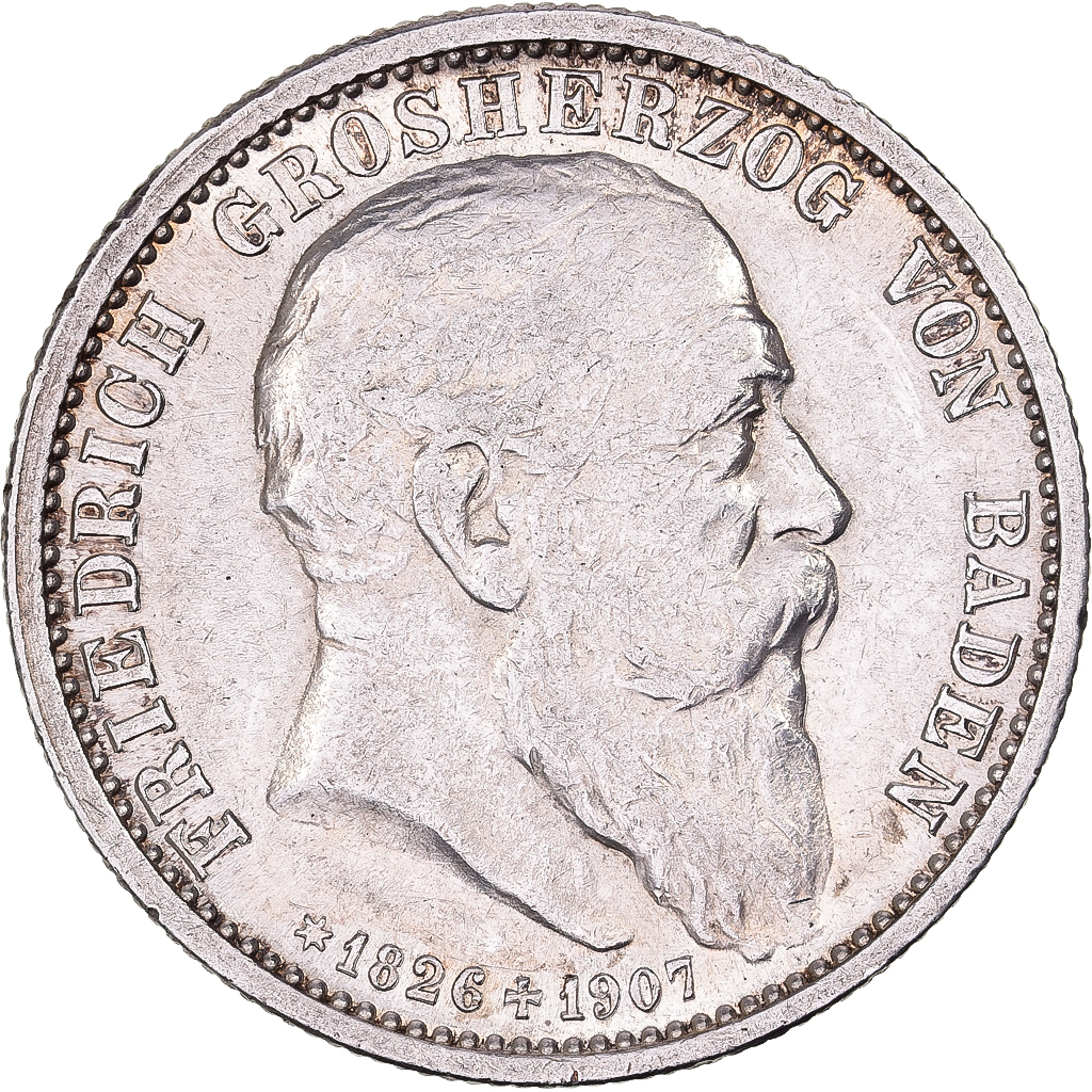 German States, BADEN, Friedrich I, 2 Mark, 1907, Silver, , KM:272