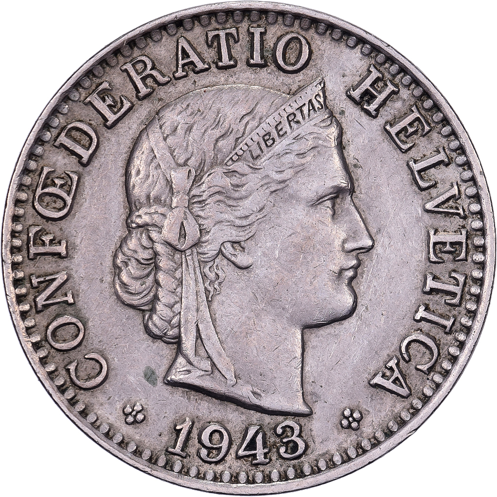 Switzerland, 20 Rappen, 1943, Bern, Copper-nickel, , KM:29a