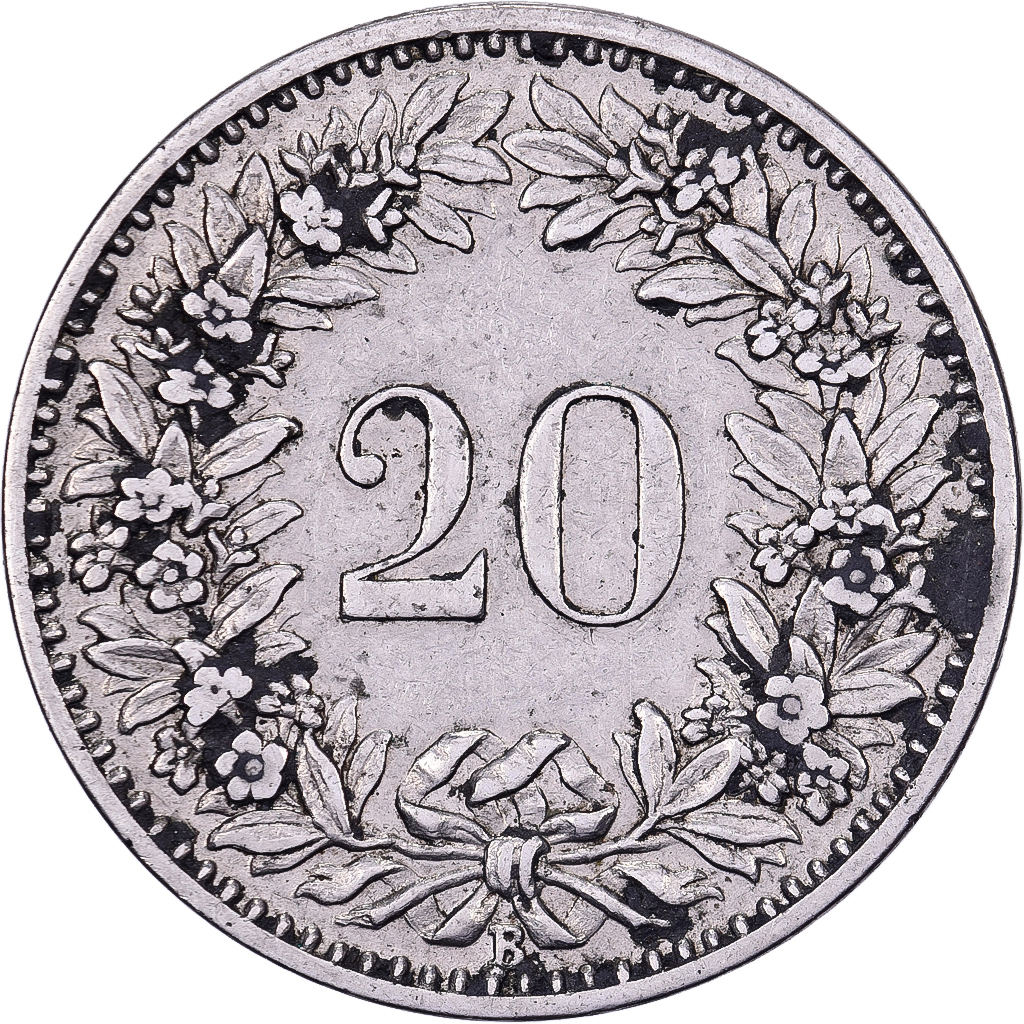 Switzerland, 20 Rappen, 1891, Bern, Nickel, , KM:29
