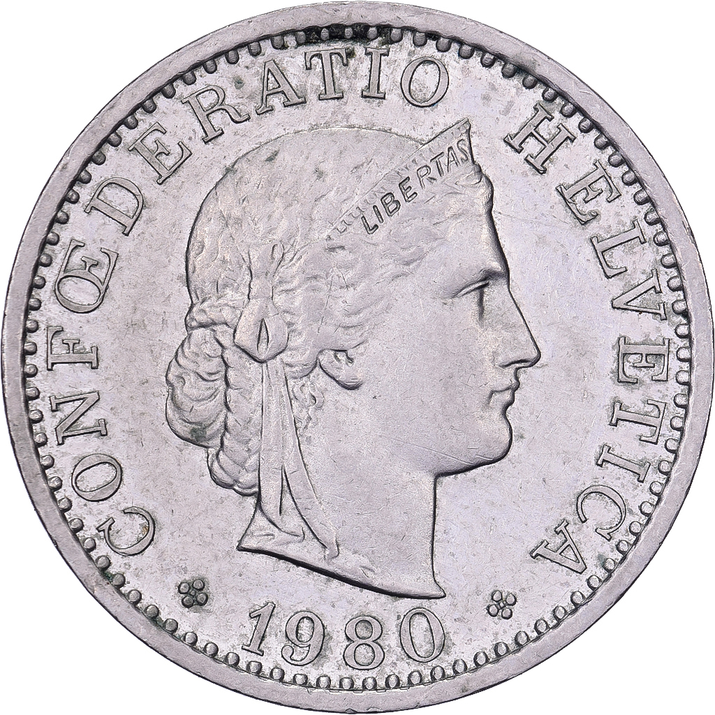 Switzerland, 20 Rappen, 1980, Bern, Copper-nickel, , KM:29a