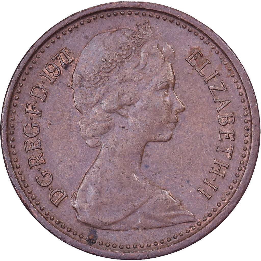 Great Britain, Elizabeth II, 1/2 New Penny, 1971, Bronze, , KM:914