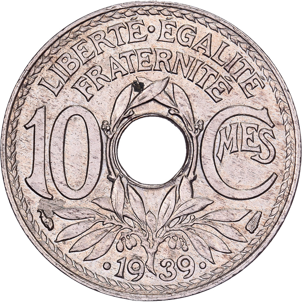 France, 10 Centimes, Lindauer, .1939., Paris, Nickel-Bronze, 