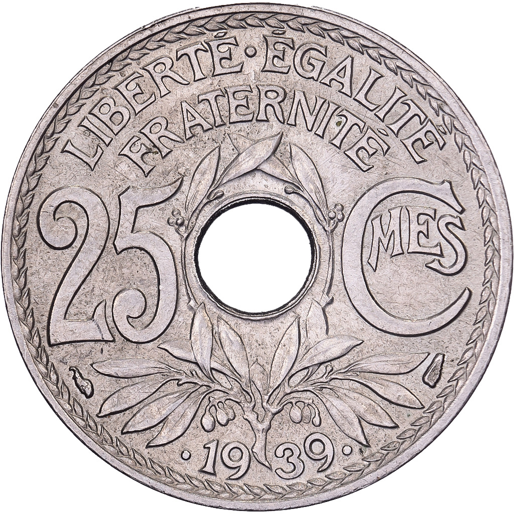 France, 25 Centimes, Lindauer, .1939., Paris, Nickel-Bronze, 