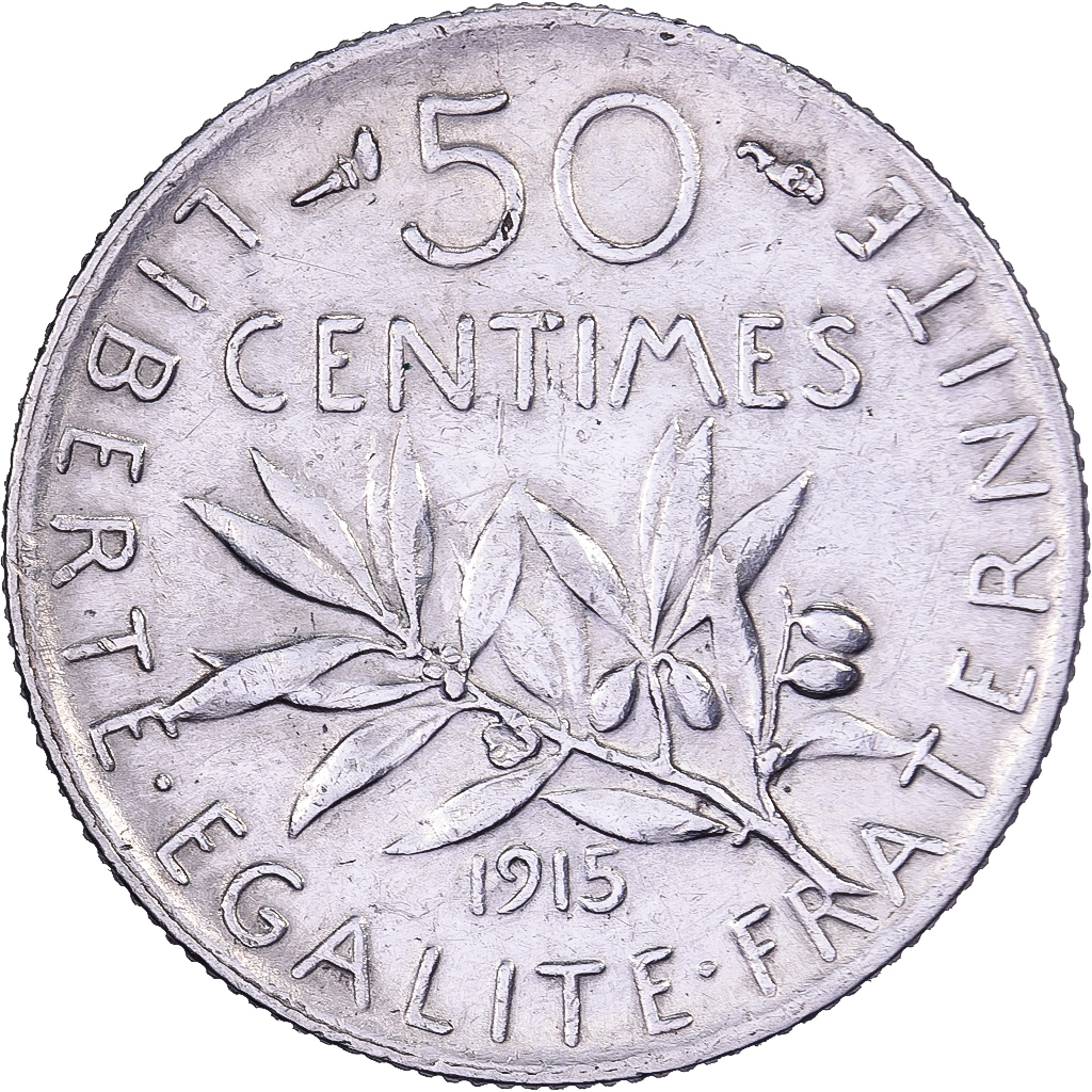 France, 50 Centimes, Semeuse, 1915, Paris, Silver, , Gadoury:420