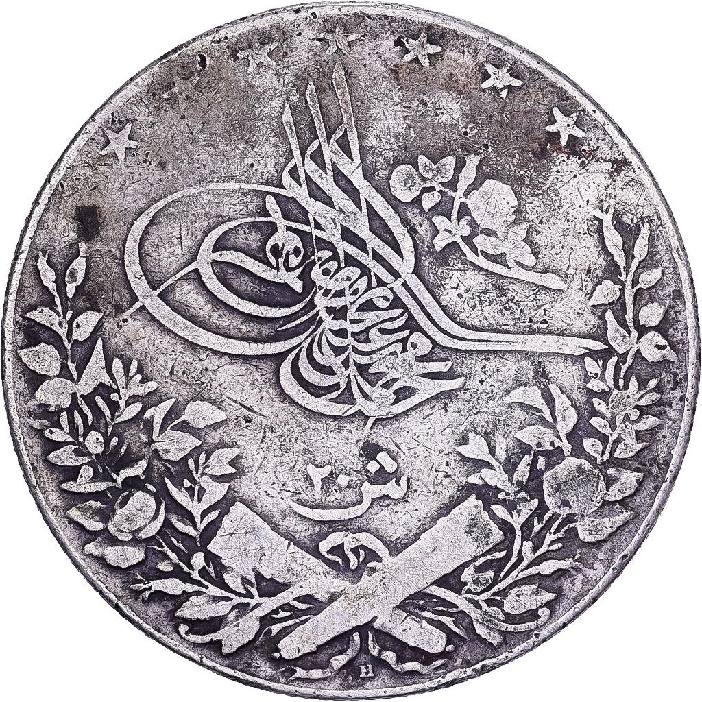 Egypt, Muhammad V, 20 Qirsh, 1911/AH1327, Misr, Silver, , KM:310