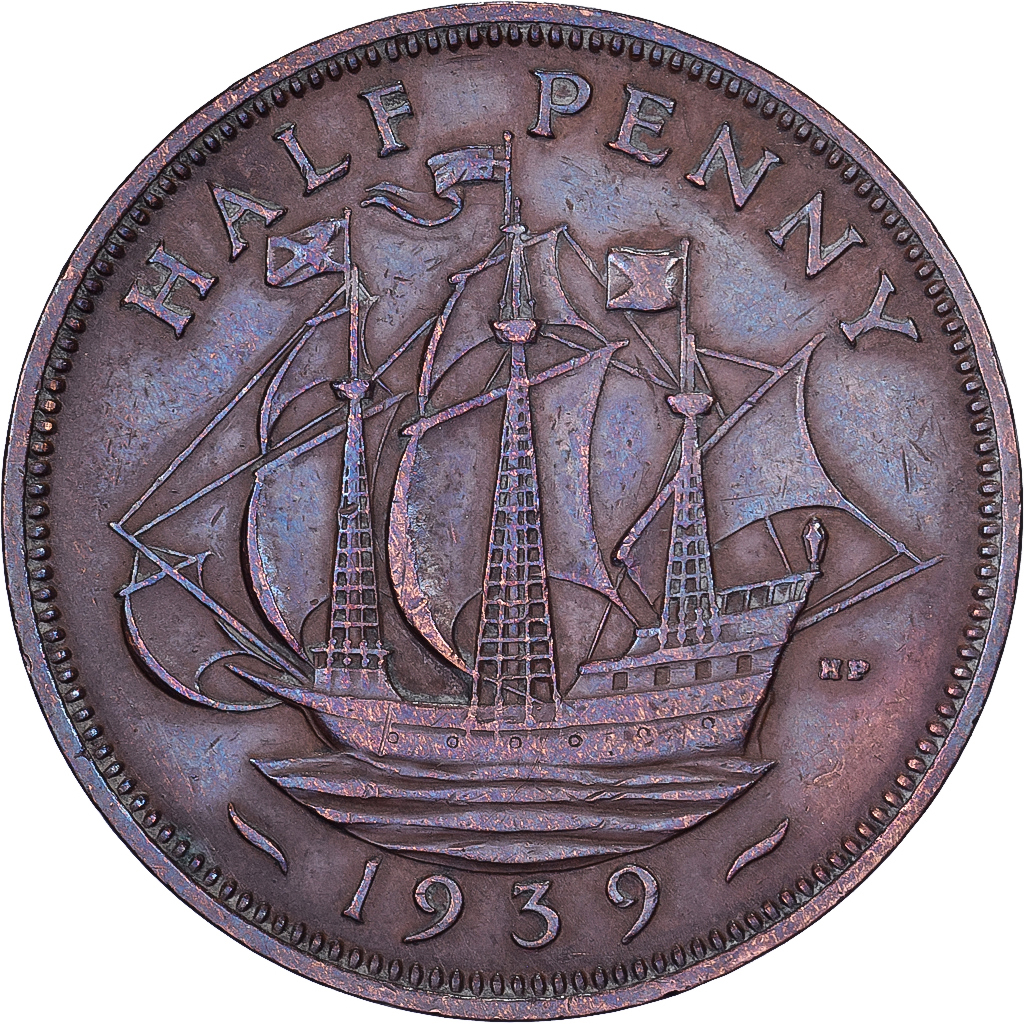 Great Britain, George VI, 1/2 Penny, 1939, Bronze, , KM:844